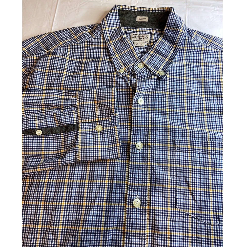 Vintage J.Crew Oxford Slim Fit Plaid Oarsman Blue/Yellow 100% Cotton Size Large